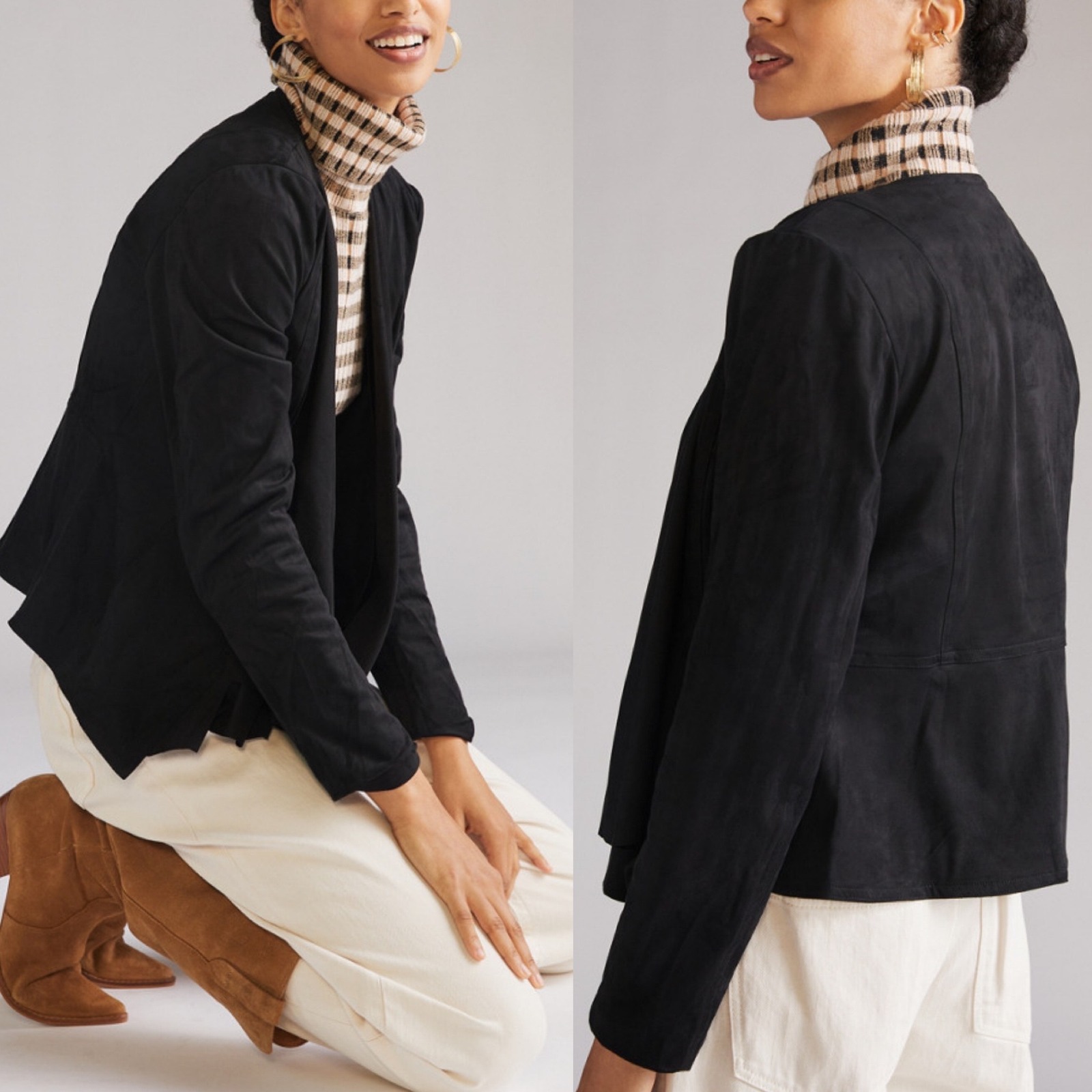 Anthropologie Hutch Faux Suede Drape Blazer Jacket Womens Size Medium Open Front